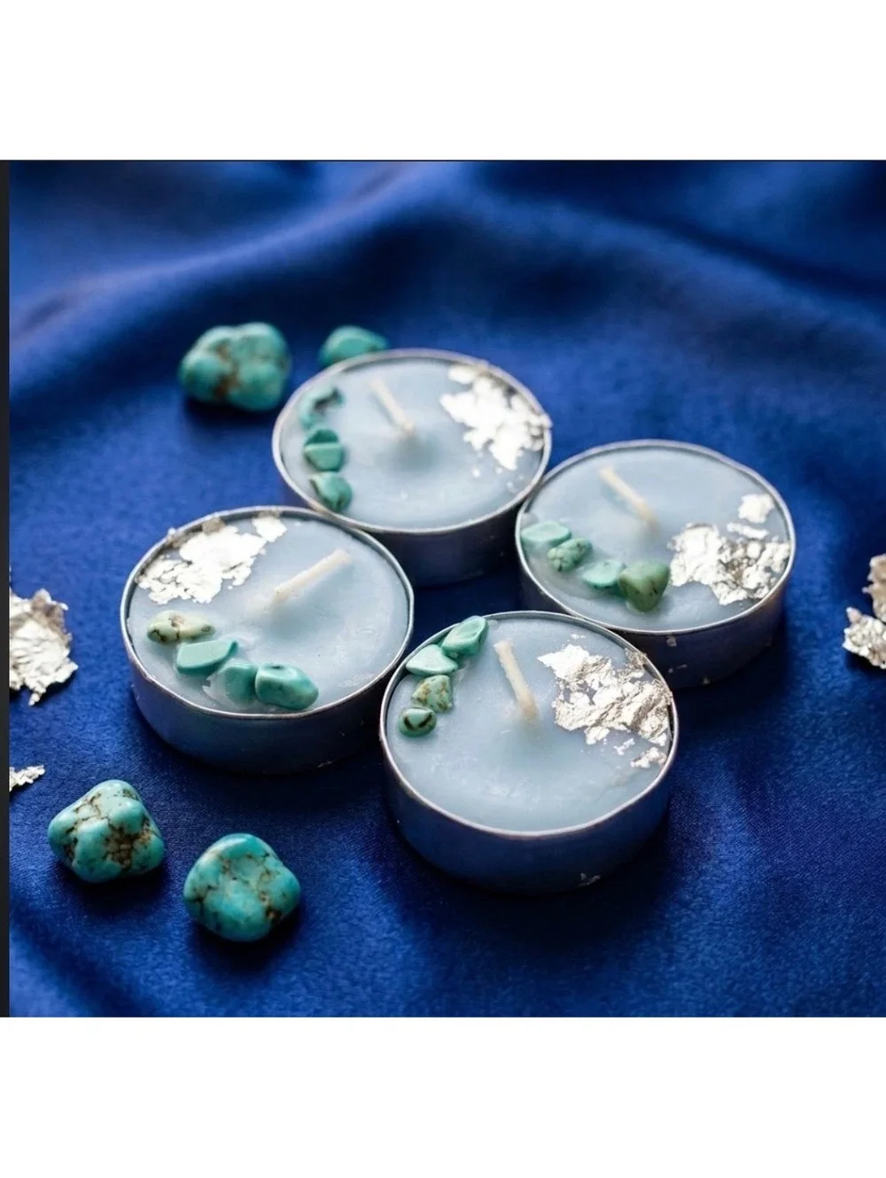 Turquoise Howlite Tea-light Candles, Fresh Linen Scent